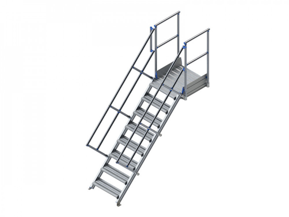 Landing 45 ramp industrial staircase with extruded steps and platform