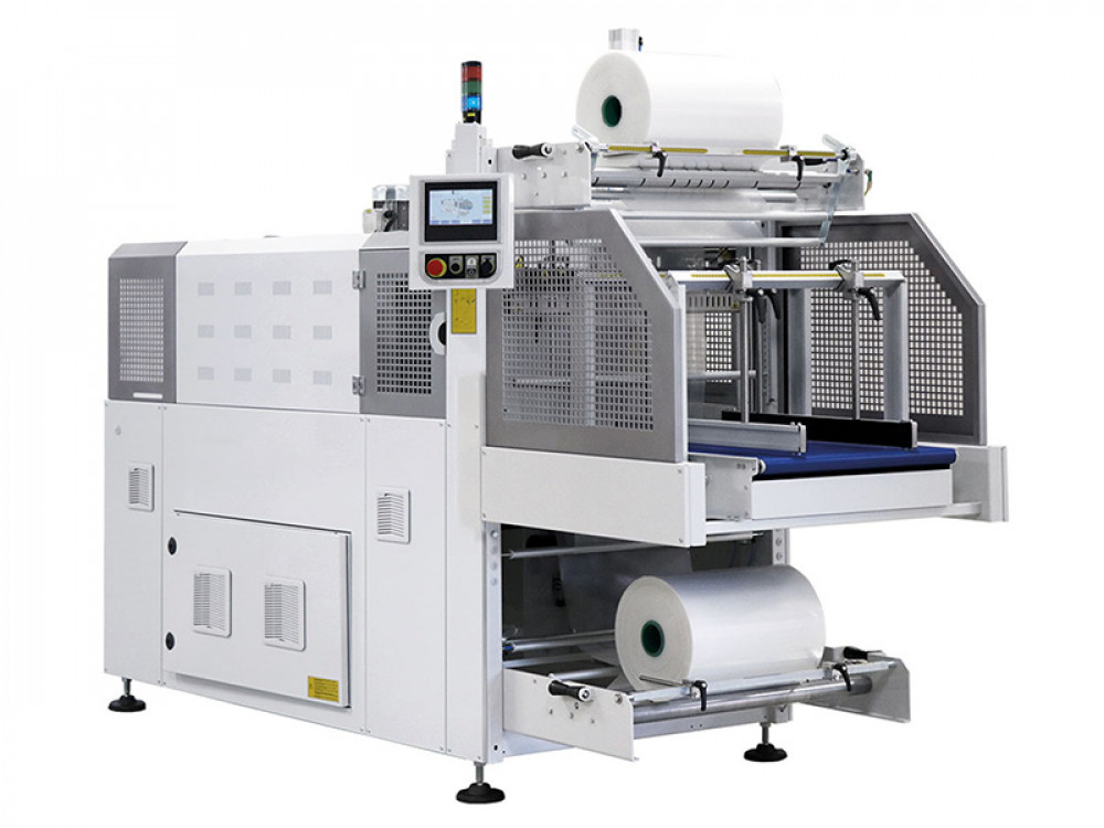 FA 800AS automatic shrink wrapping machine with in-line infeed and single-chamber tunnel